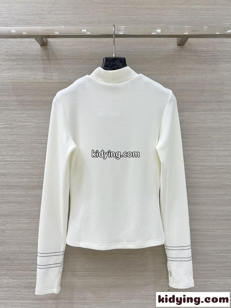 シンプル 洗練された モックネック トップス シャネル Tシャツ 偽物 ホワイト-5