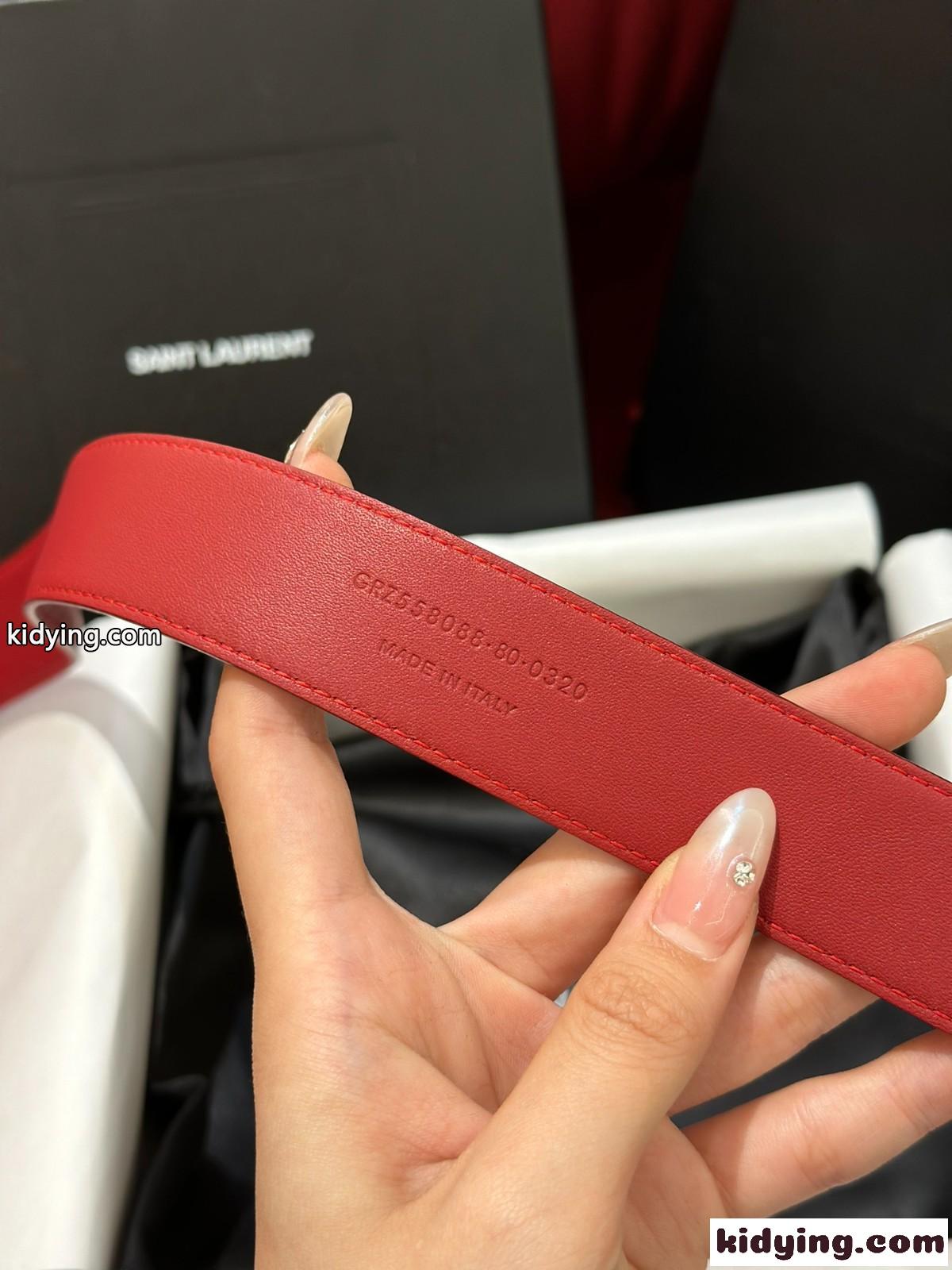 人気 合わせやすい YSL レザーベルト イヴ・サンローラン ベルト コピー レッド-5