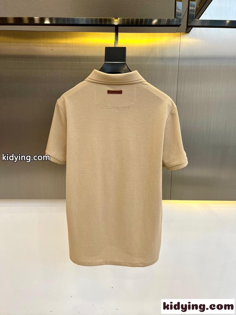 大人 カジュアル スキッパーポロシャツ エルメネジルド・ゼニア 半袖Tシャツ コピー ベージュ-4