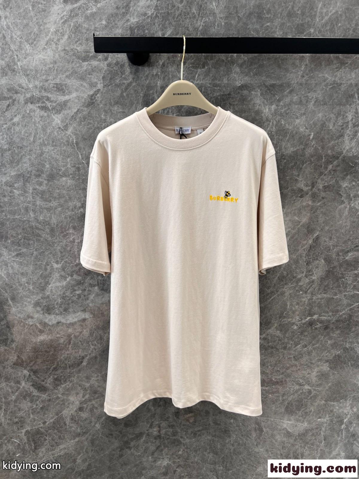 可愛い ユニセックス プリント コットンTシャツ バーバリー 半袖Tシャツ コピー ベージュ-1