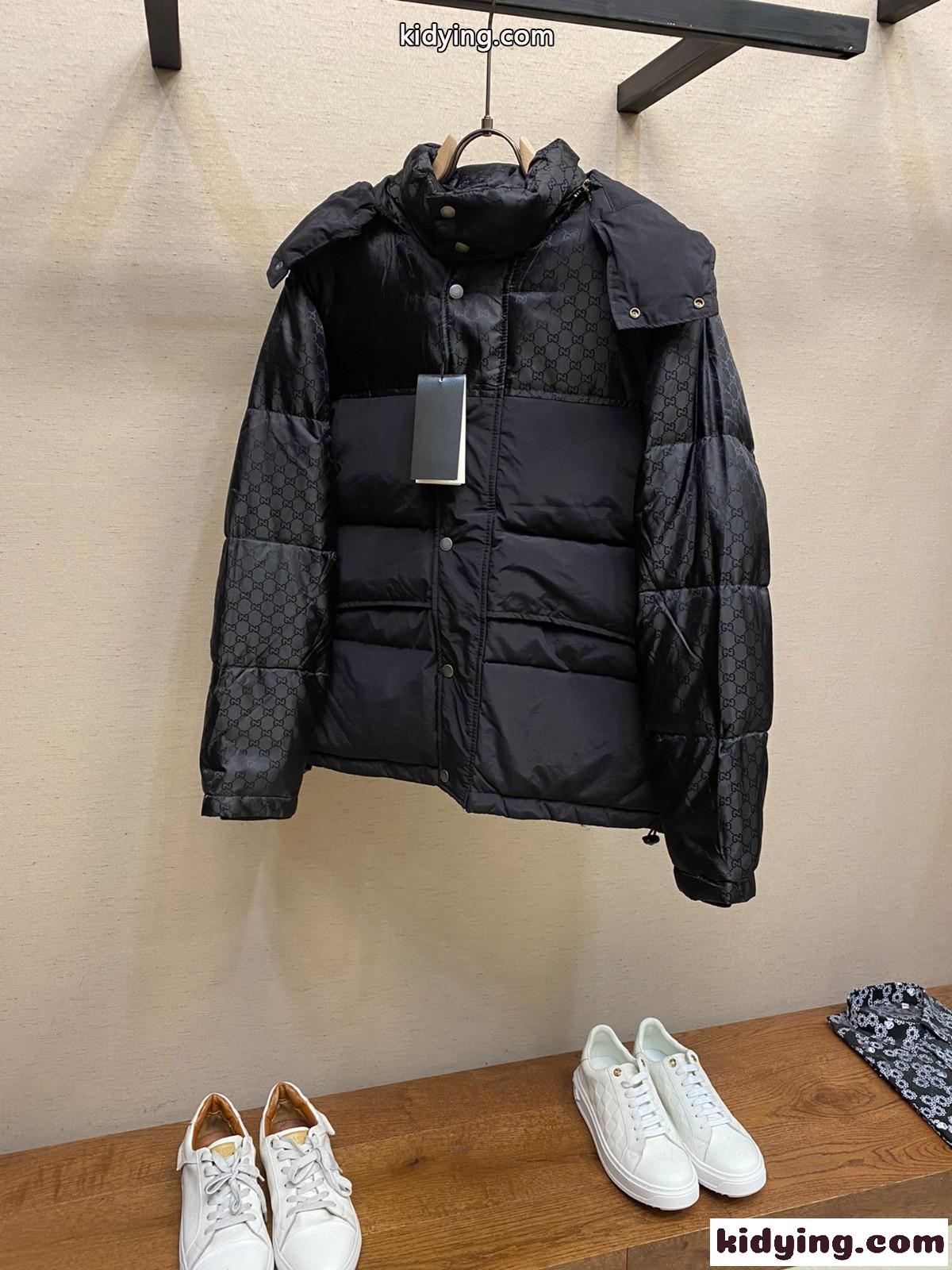 フードが取り外し可能☆GG 切り替え ダウンコート グッチ ダウンジャケット コピー ブラック-0