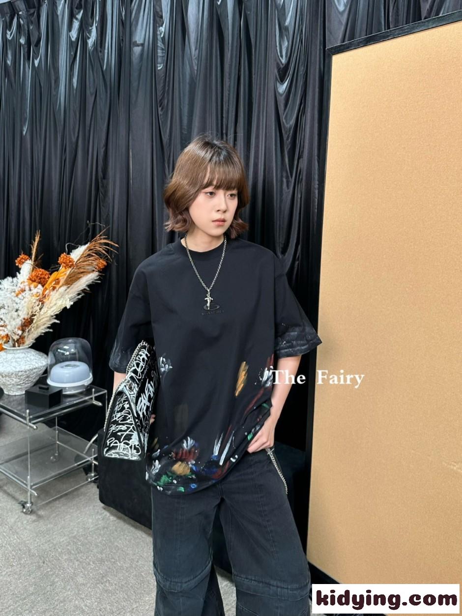 ペイント オーバーサイズ半袖Tシャツ バレンシアガ Tシャツ 偽物 ユニセックス-4