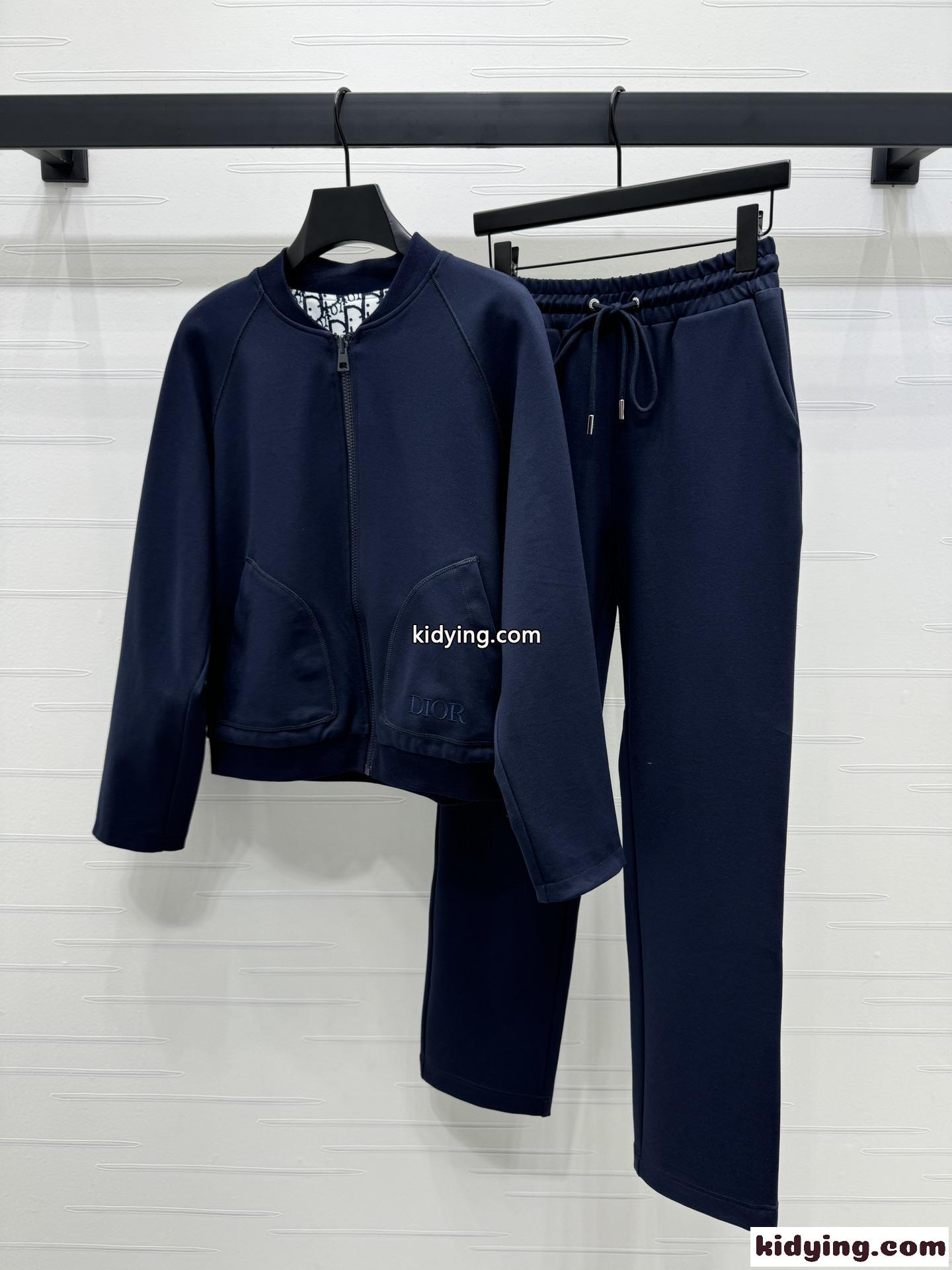 ディオール洋服偽物 運動服 2点セット ランニング 純綿 暖かい トップス ズボン 両面兼用 ブルー-0