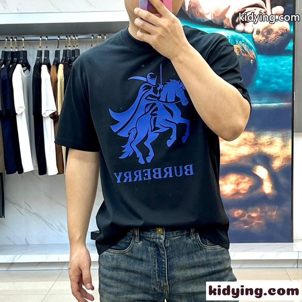 カジュアル プリント コットンTシャツ バーバリー 半袖Tシャツ コピー ブラック-1