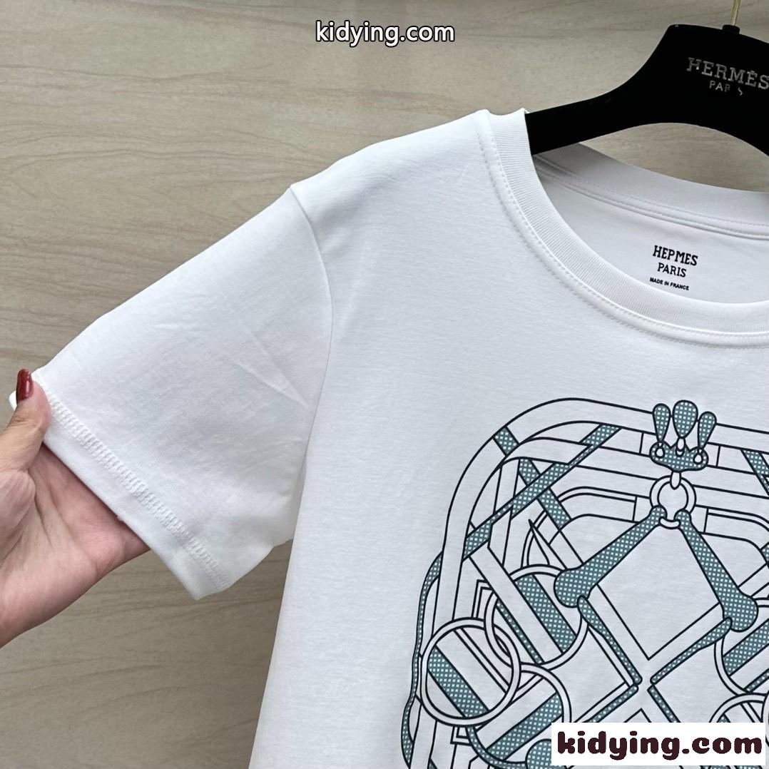 大人気 使い勝手の良い 半袖Tシャツ エルメス Tシャツ コピー ホワイト-0