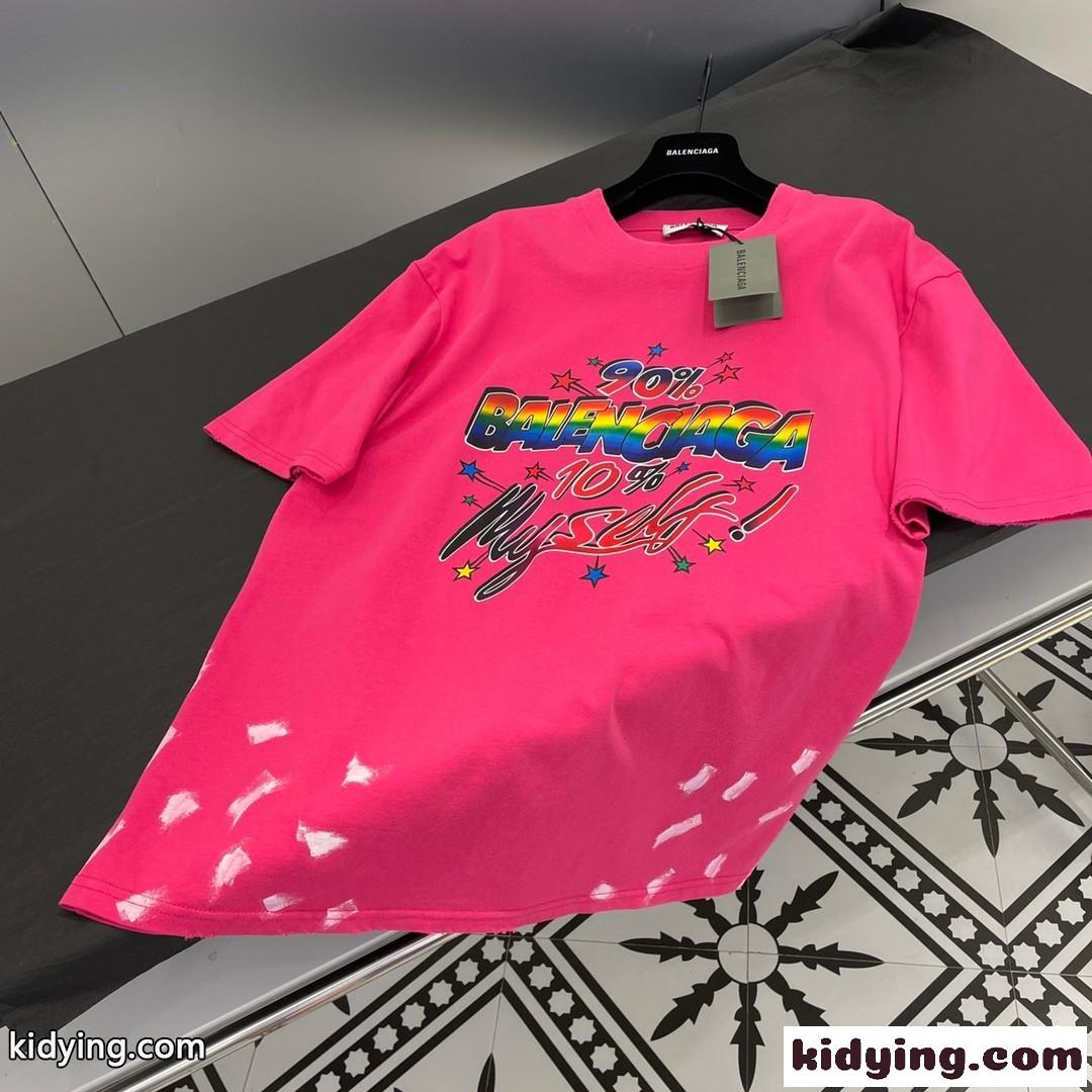 ユニセックス オーバーサイズ プリント バレンシアガ 半袖tシャツ コピー クルーネック 体型カバー-3