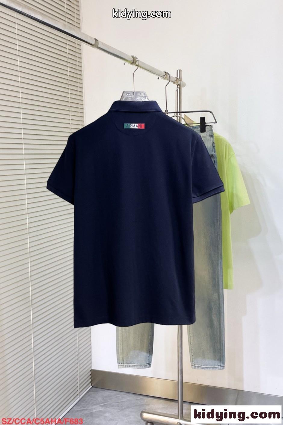 カジュアル 洗練された ロゴ入り ポロシャツ アルマーニ Tシャツ 偽物 ネイビー-1