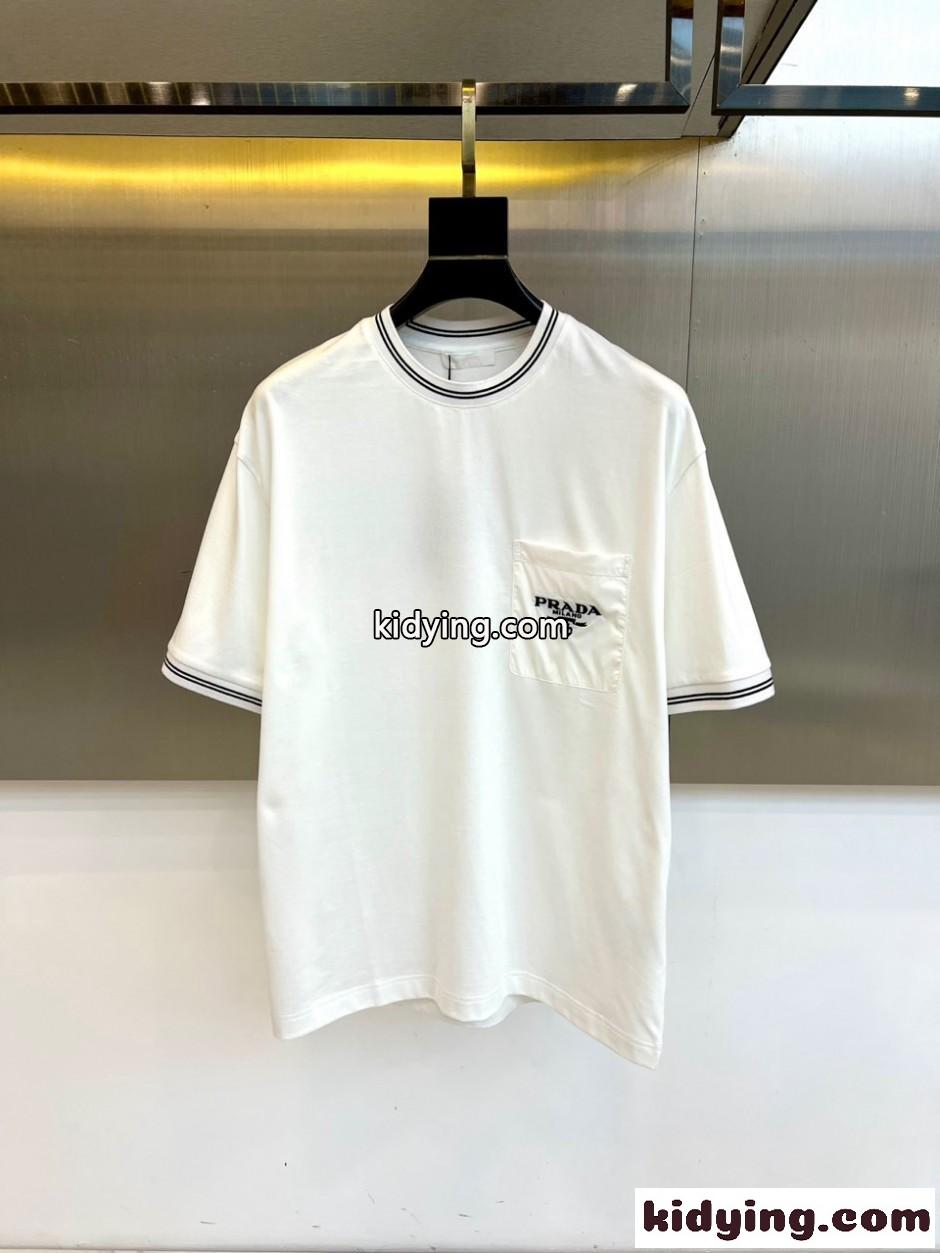 カジュアル ポケットTシャツ プラダ Tシャツ 偽物 クルーネック ホワイト-0
