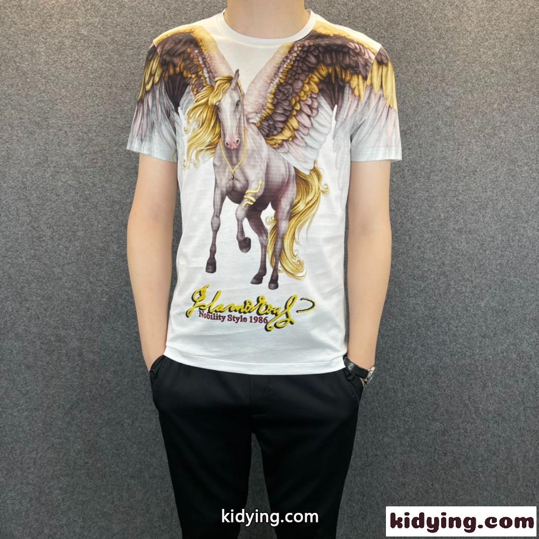 注目される プリント ラウンドネック 半袖Tシャツ エルメス Tシャツ コピー 柔らかい メンズ 春夏 新作 トップス-3