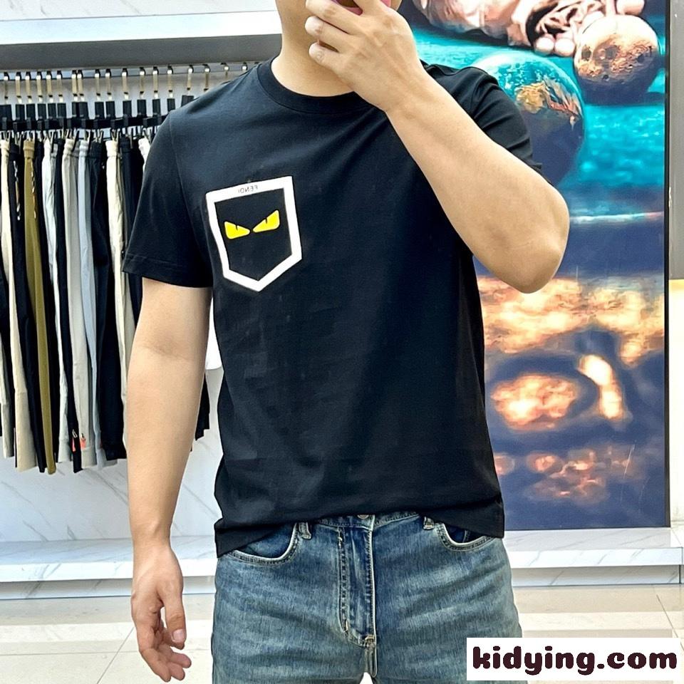シンプル 合わせやすい クルーネック フェンディ 半袖Tシャツ コピー ブラック-3
