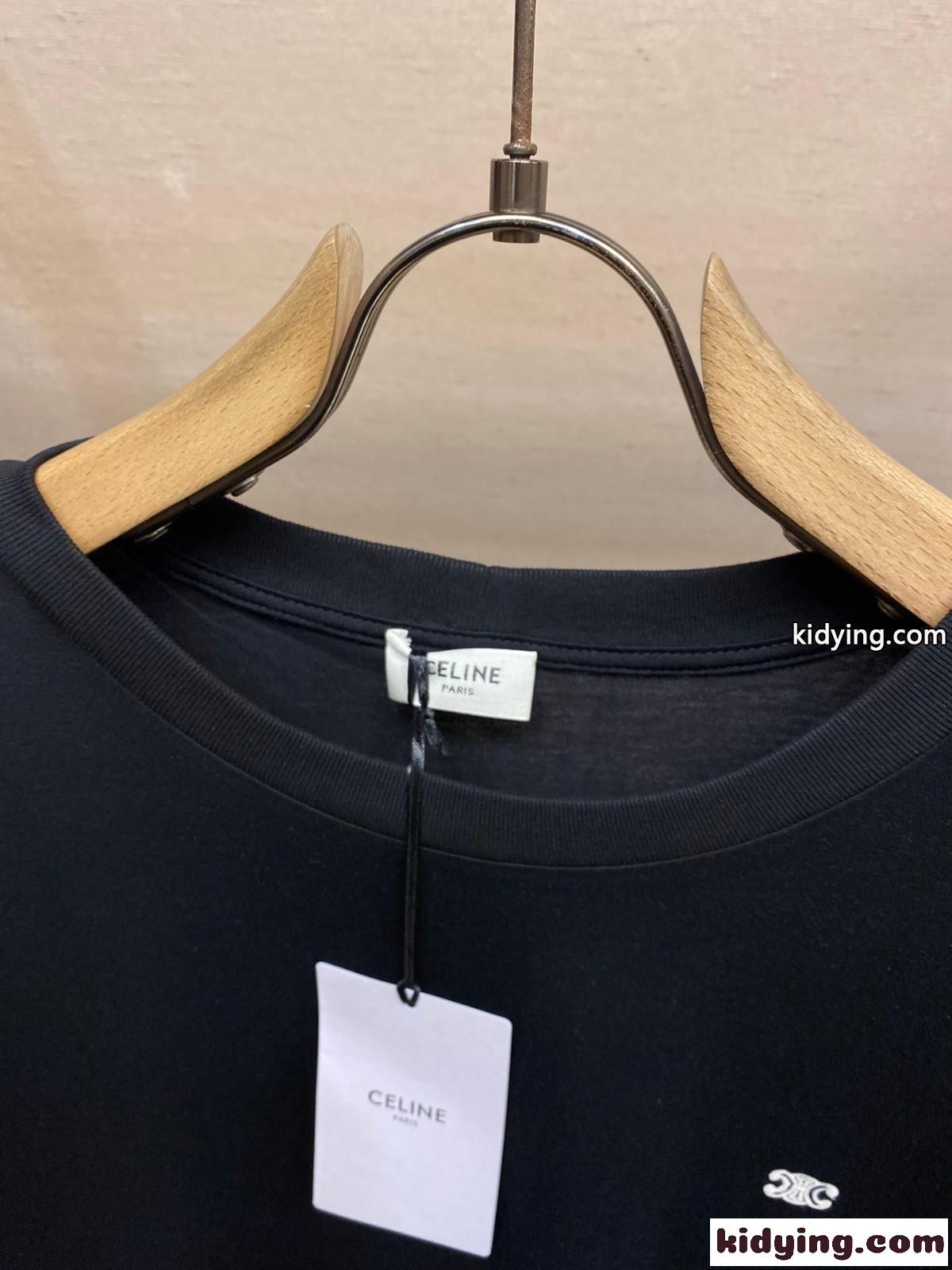 シンプル カジュアル クルーネック セリーヌ 半袖Tシャツ コピー ユニセックス ブラック-0