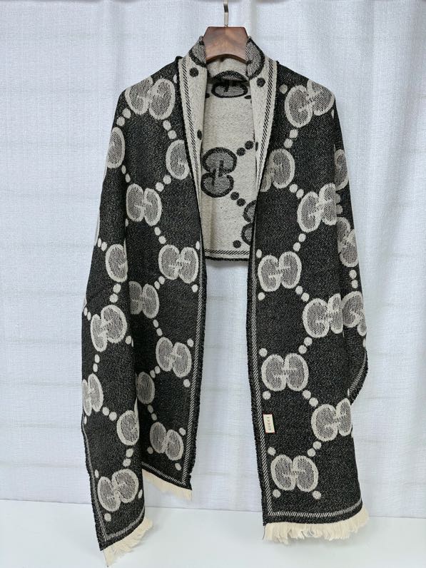 GGカシミヤ ラメ ジャカード スカーフ グッチ スカーフ 偽物 マフラー-4