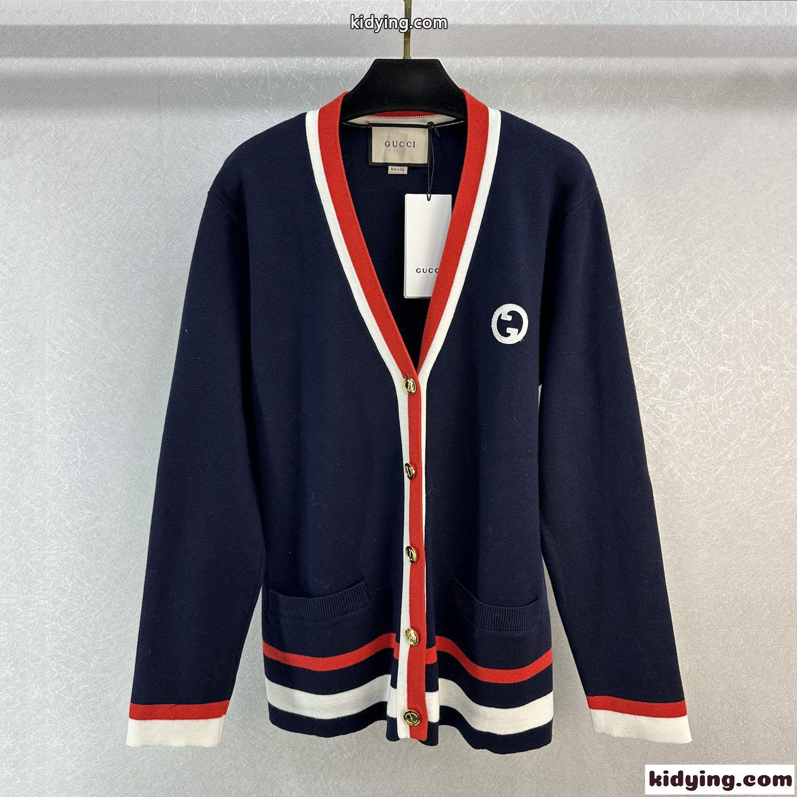 おしゃれ Vネック ロゴ ウール&カシミヤ ニットカーディガン グッチ ニット コピー-1