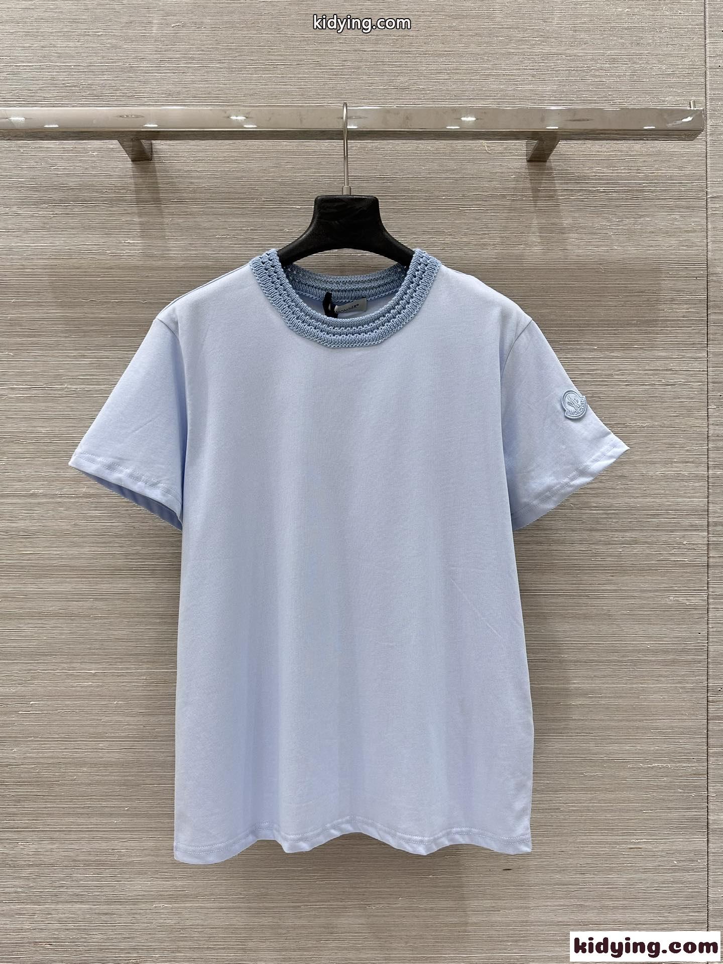 フェンミン お洒落 モンクレール Tシャツ スーパーコピー コットン 半袖Tシャツ ライトブルー-2
