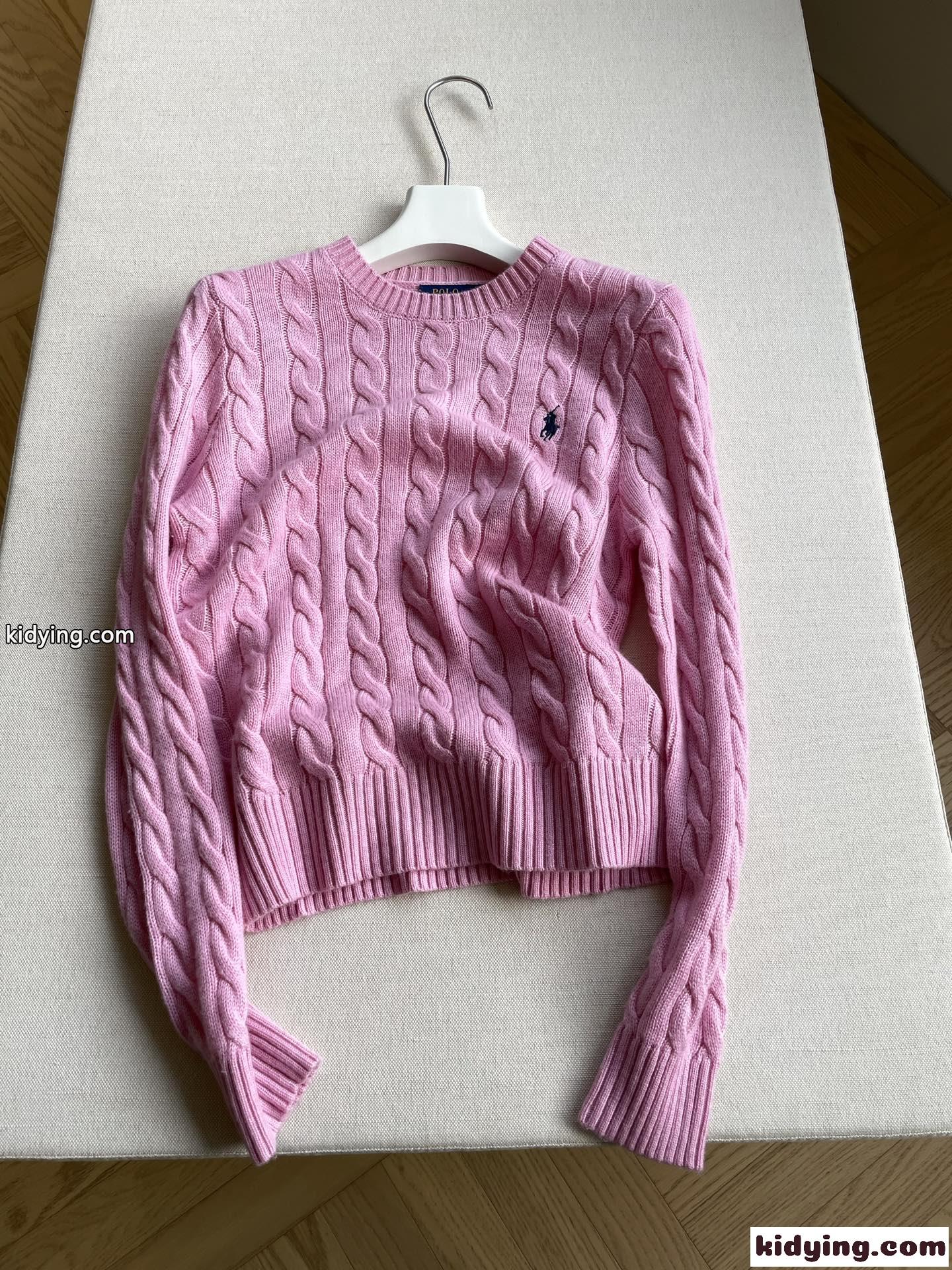 可愛い 人気 ラルフローレン セーター 偽物 ロゴ刺繍 ケーブル編み クルーネック ピンク-1