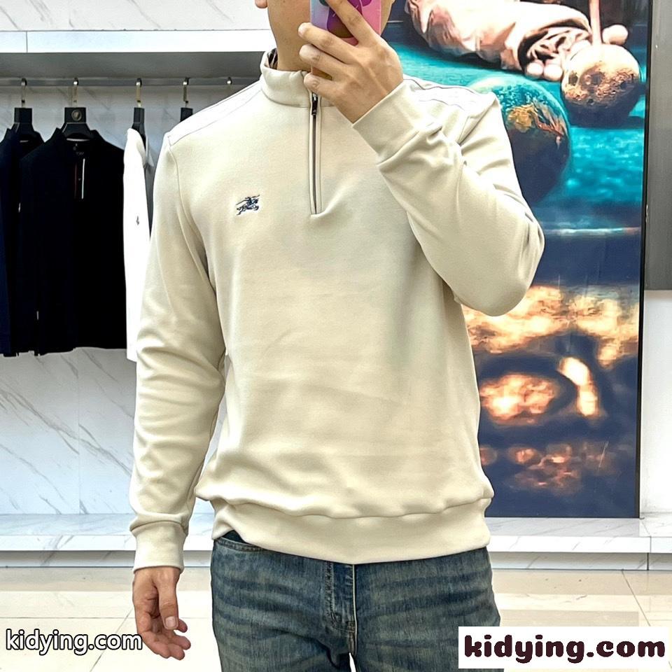 上品 カジュアル ハーフジップ 長袖Tシャツ バーバリー Tシャツ 偽物 ベージュ-1