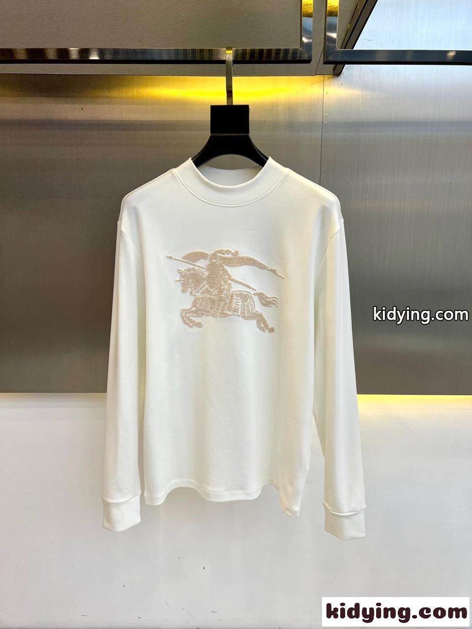 合わせやすい メンズ バーバリー Tシャツ 偽物 シンプル 長袖Tシャツ ホワイト-0