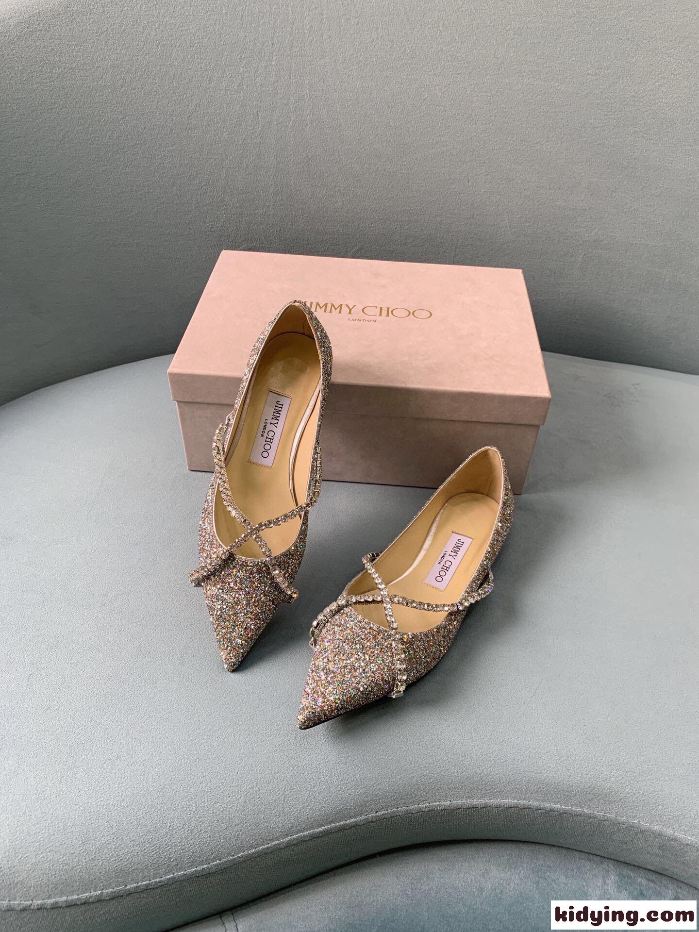 サテン スパンコール Jimmy Choo 2021新型 最も美しい平底靴 きれいですね ジムシューズ レディース コピー-4