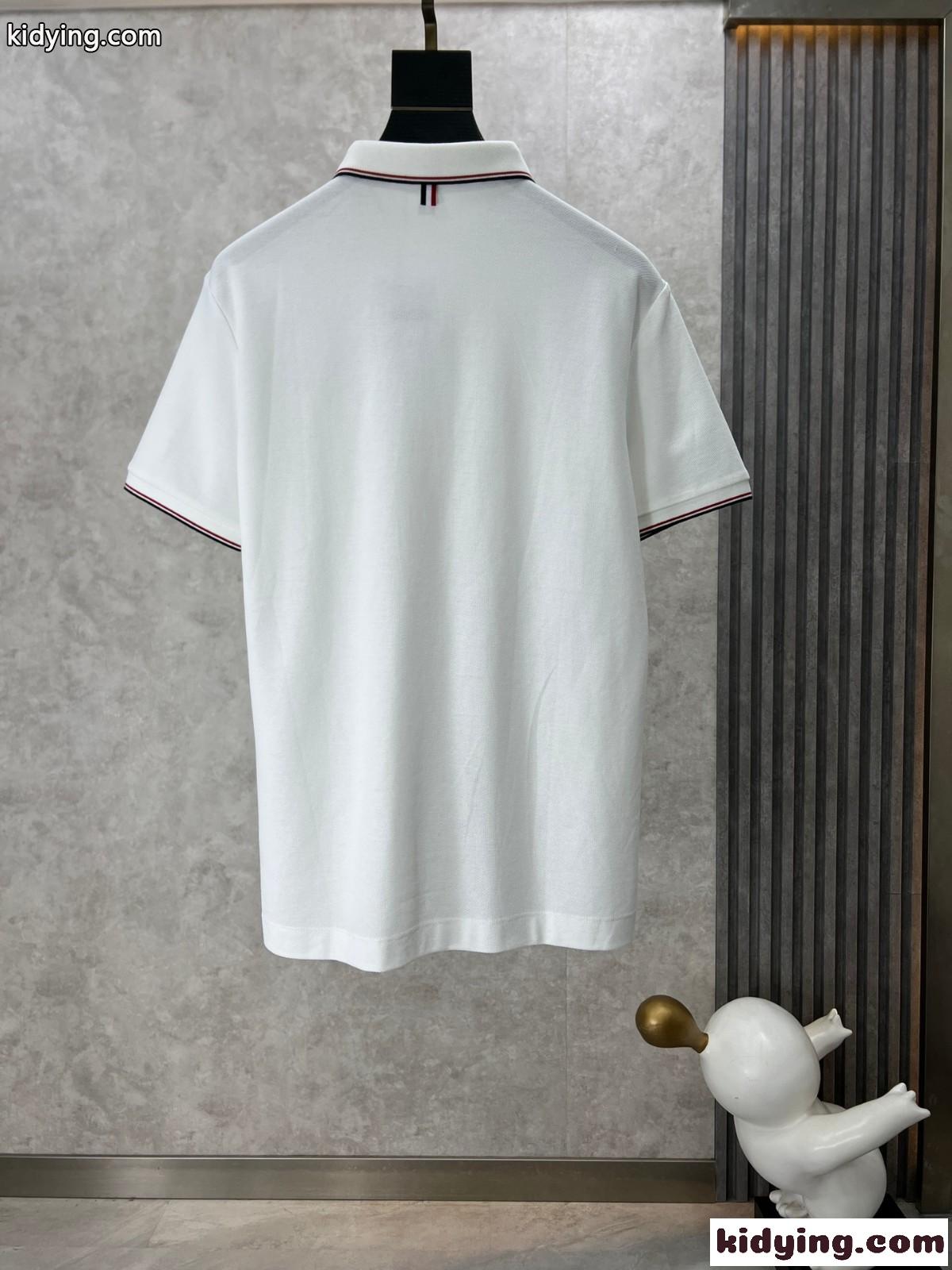 カジュアル ストライプ コットンピケ ポロシャツ トムブラウン 半袖Tシャツ コピー ホワイト-1