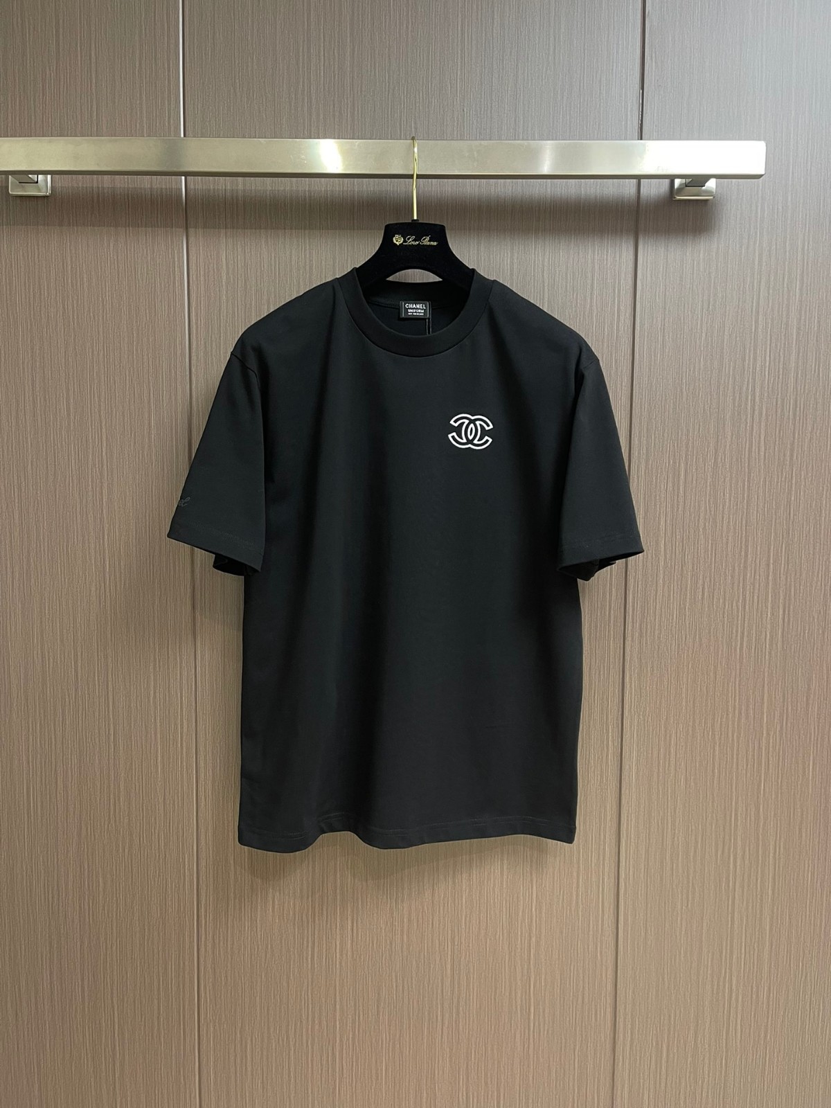 シンプル クルーネック コットン シャネル Tシャツ 偽物 長袖Tシャツ ブラック-0