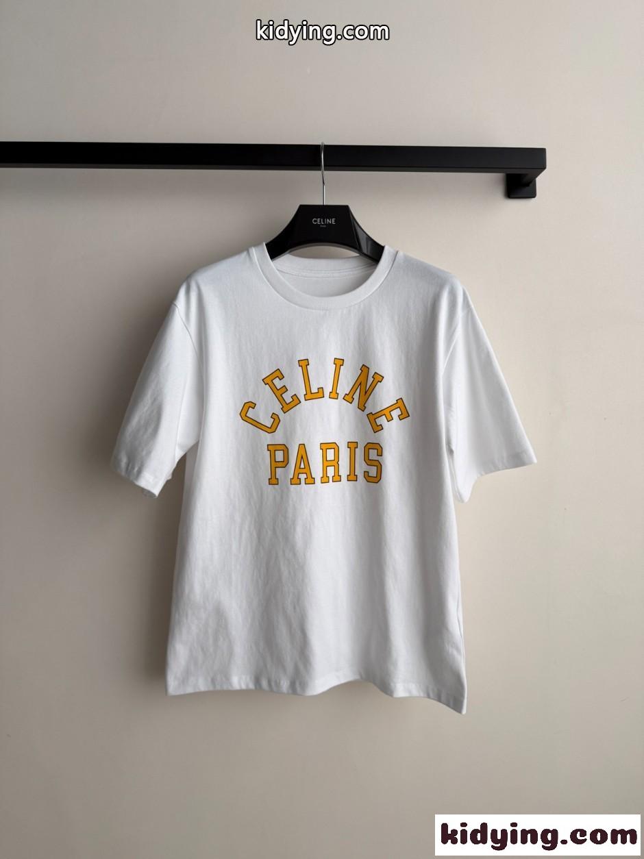 カジュアル 洗練された ロゴ入り コットン セリーヌ Tシャツ 偽物 半袖Tシャツ ホワイト-0