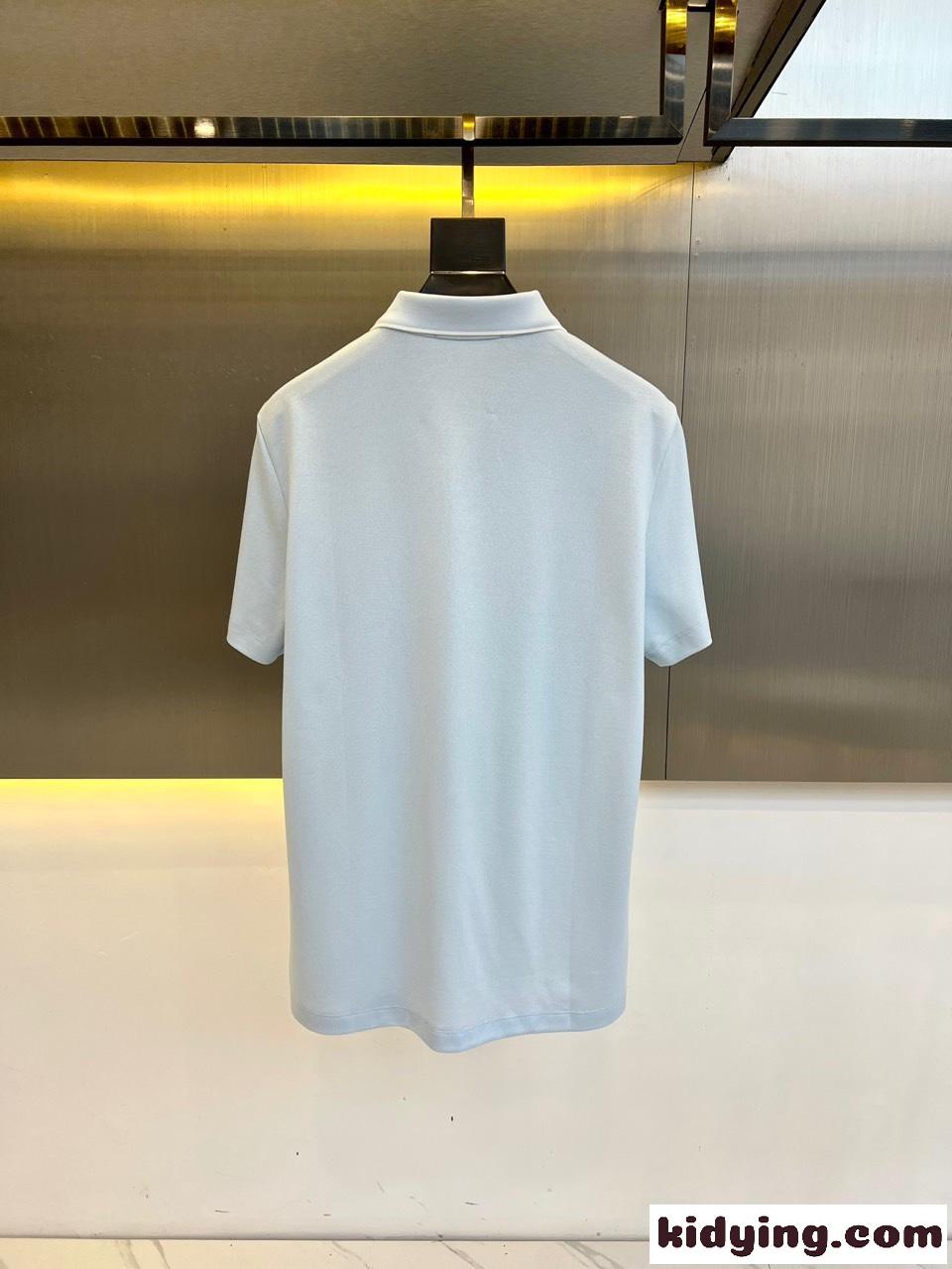 洗練された カジュアル 半袖 ポロシャツ プラダ Tシャツ 偽物 コットンピケ ライトブルー-4