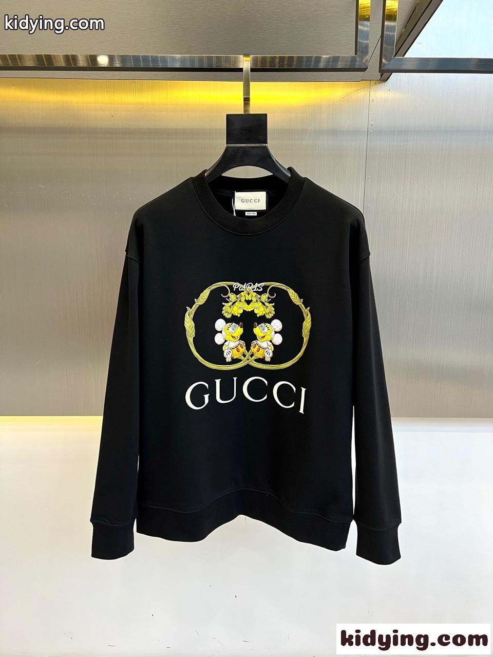 プリント コットン スウェットシャツ グッチ Tシャツ コピー クルーネック ブラック-0