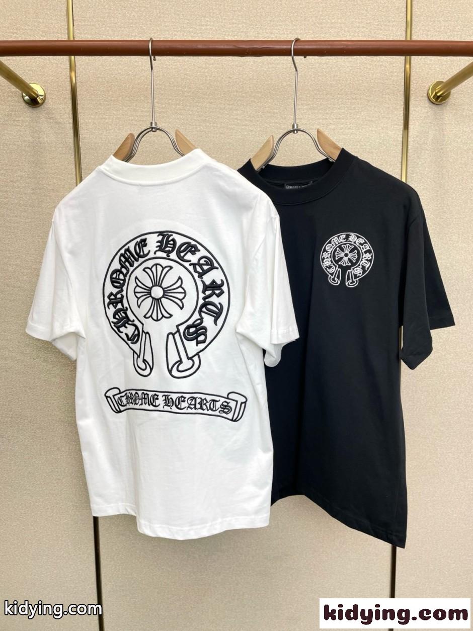 洗練された カジュアル ロゴ刺繍 クロムハーツ Tシャツ 偽物 半袖Tシャツ-1