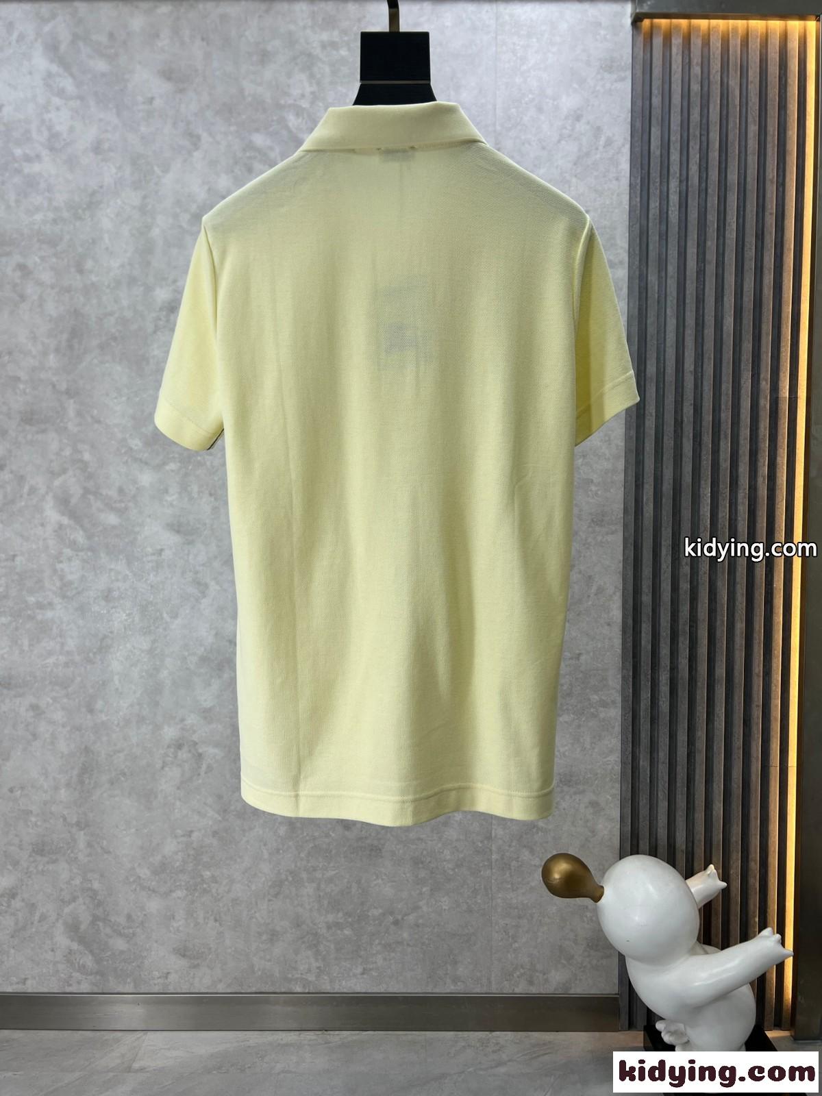 シンプル 刺繍入り コットンピケ ポロシャツ バーバリー 半袖Tシャツ コピー イエロー-1