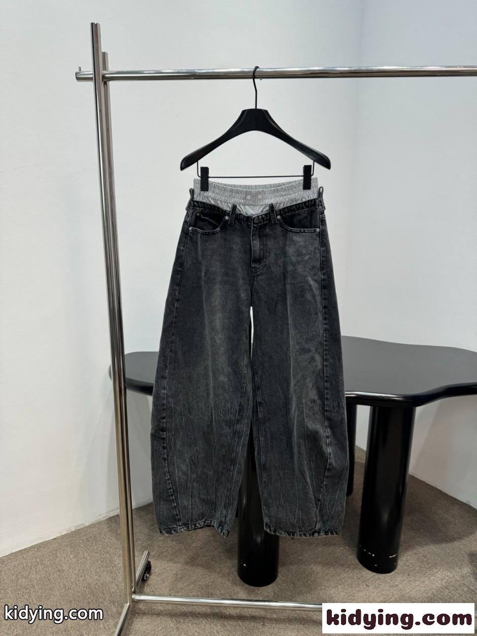ダブルウエスト バレルレッグ デニムパンツ アレキサンダーワング ジーンズ 偽物-0