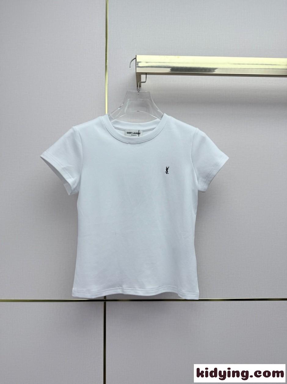 シンプル YSLロゴ 半袖Tシャツ イヴ・サンローラン Tシャツ コピー ホワイト-0