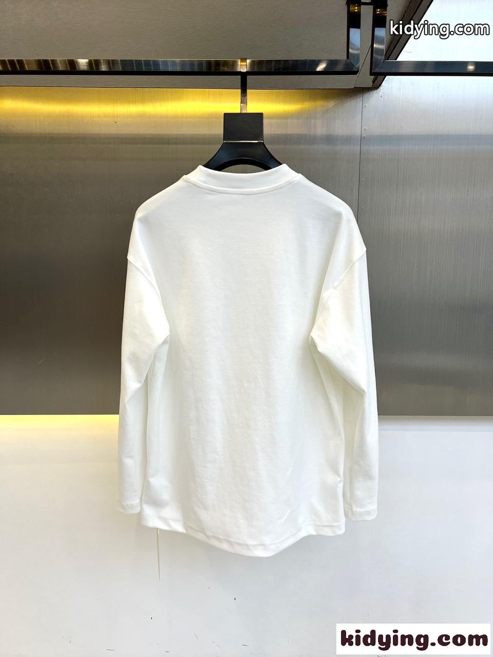 シンプル トリオンフ コットン 長袖Tシャツ セリーヌ Tシャツ コピー ホワイト-3