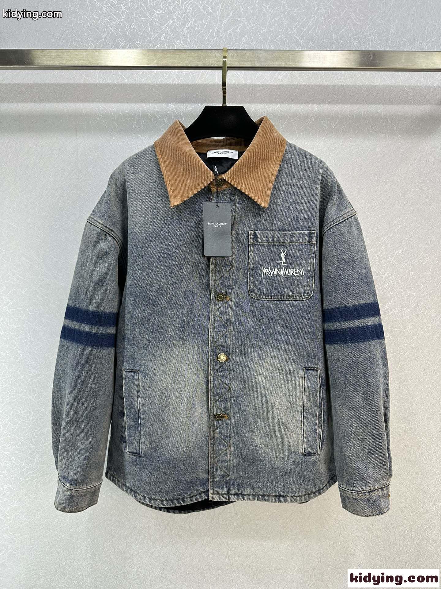 カジュアル ロゴ刺繍 イヴ・サンローラン ジャケット コピー デニムジャケット-4