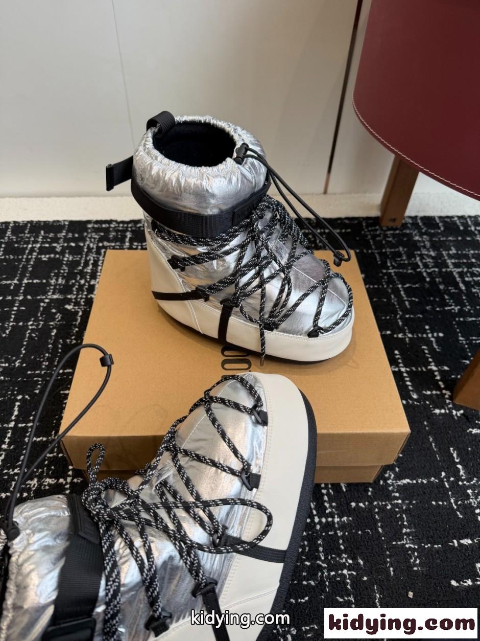 MONCLER × MOON BOOT スノーブーツ モンクレール ブーツ スーパーコピー シルバー-1
