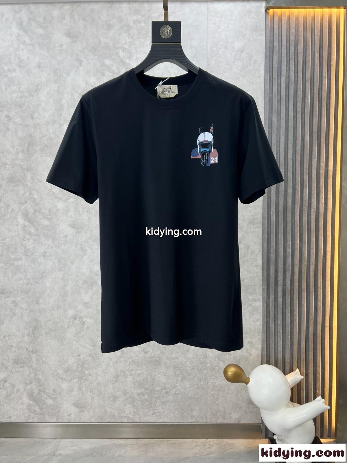 カジュアル 上品 エルメス Tシャツ コピー クルーネック 半袖Tシャツ ブラック-0