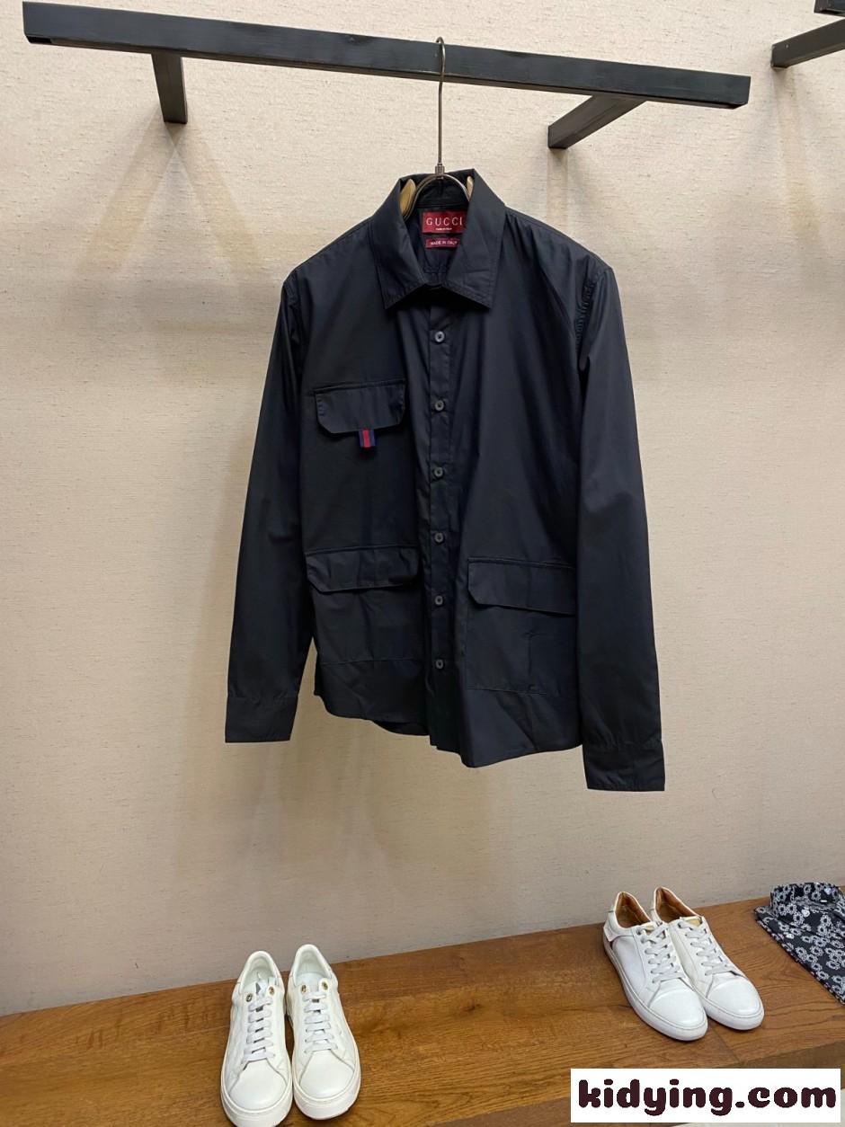 大人 カジュアル 長袖シャツ グッチ シャツ 偽物 メンズ ブラック-2