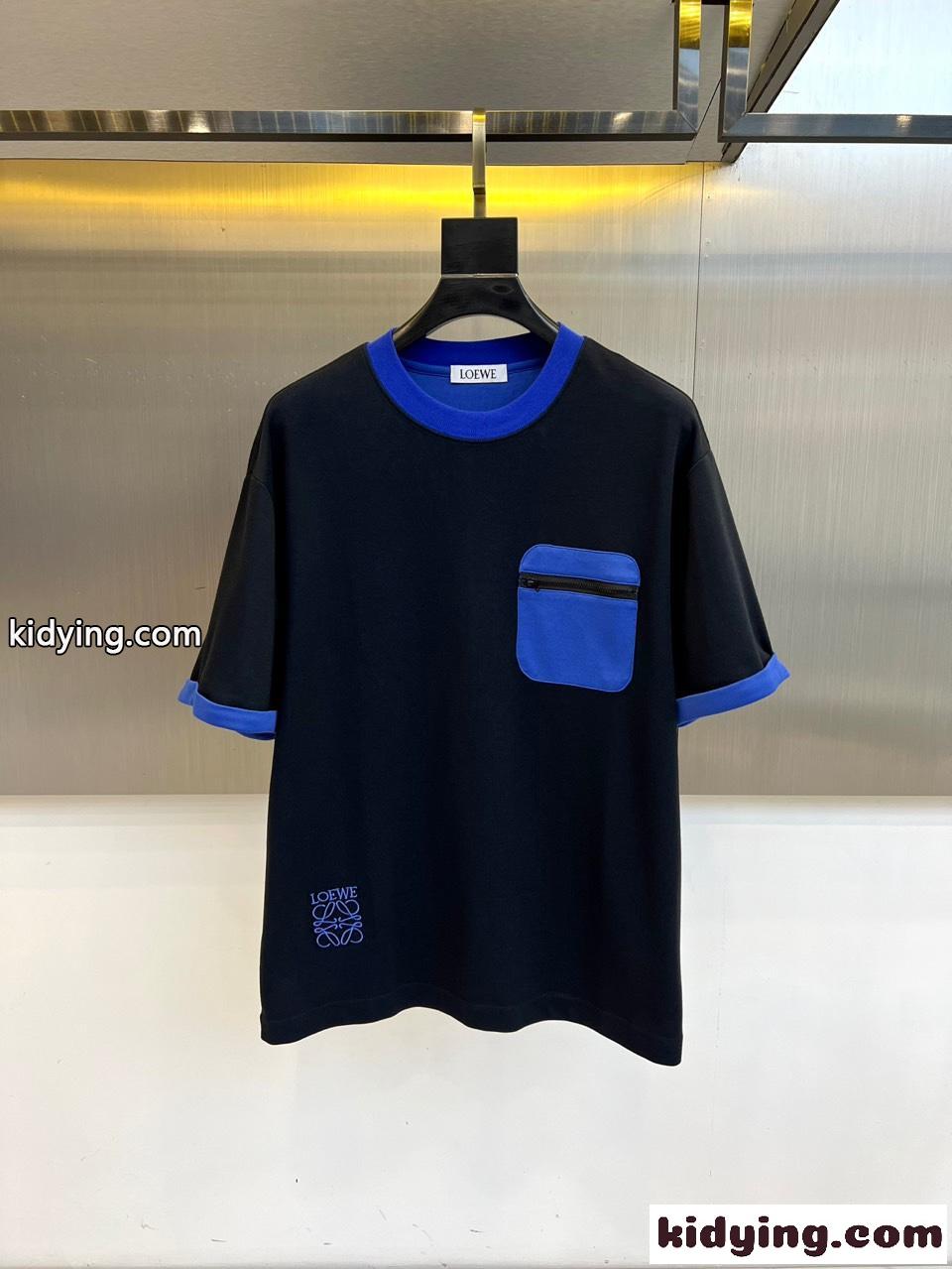 ロエベ Tシャツ 偽物 お洒落 カジュアル コットン 半袖Tシャツ クルーネック ネイビー-0