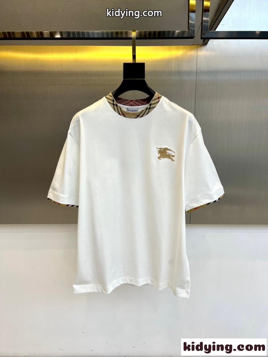 洗練された コットン 半袖Tシャツ バーバリー Tシャツ 偽物 クルーネック ホワイト-0