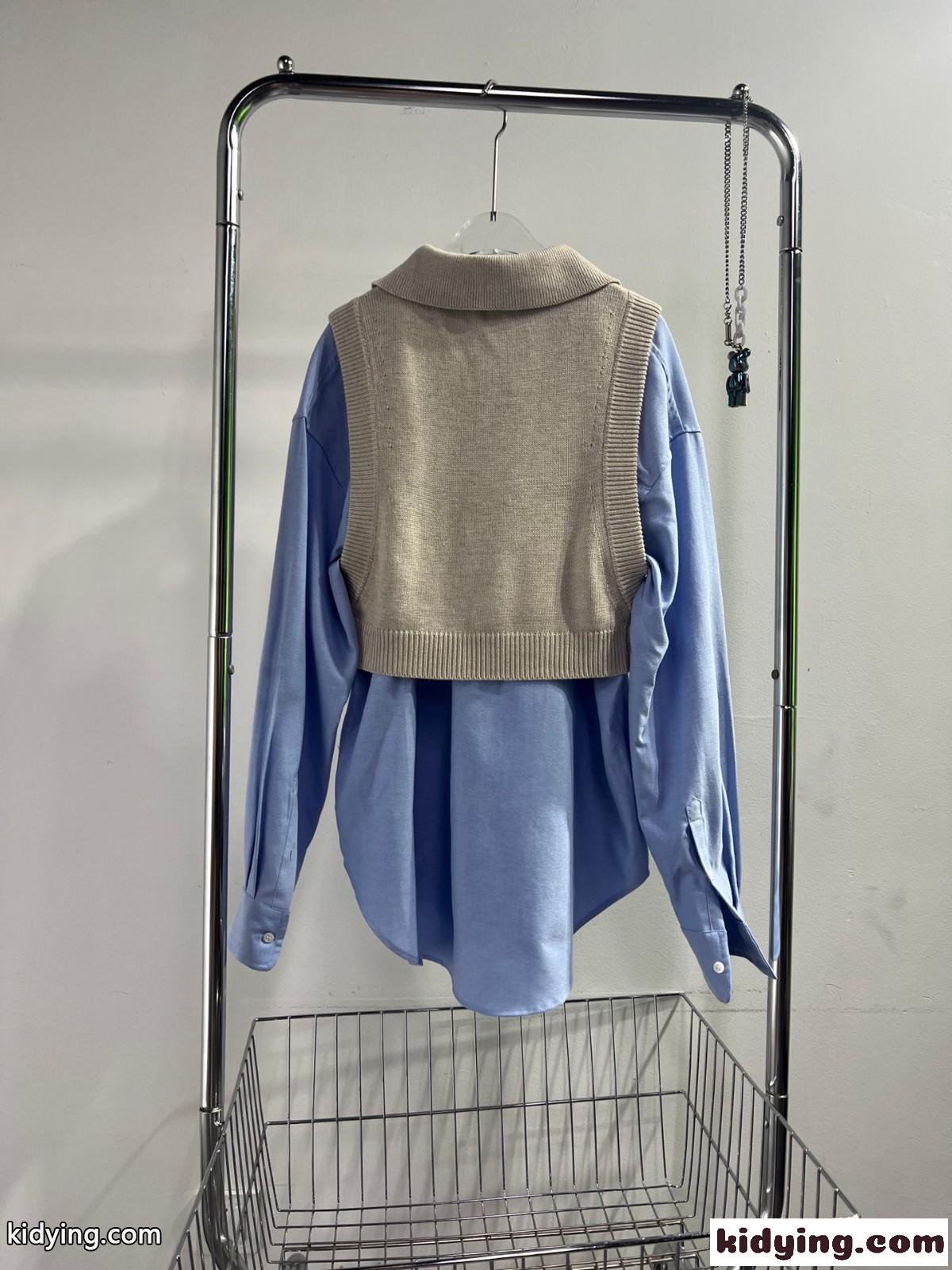 人気 オックスフォードシャツ仕立て バイレイヤー セーター ベスト アレキサンダーワング シャツ コピー-0