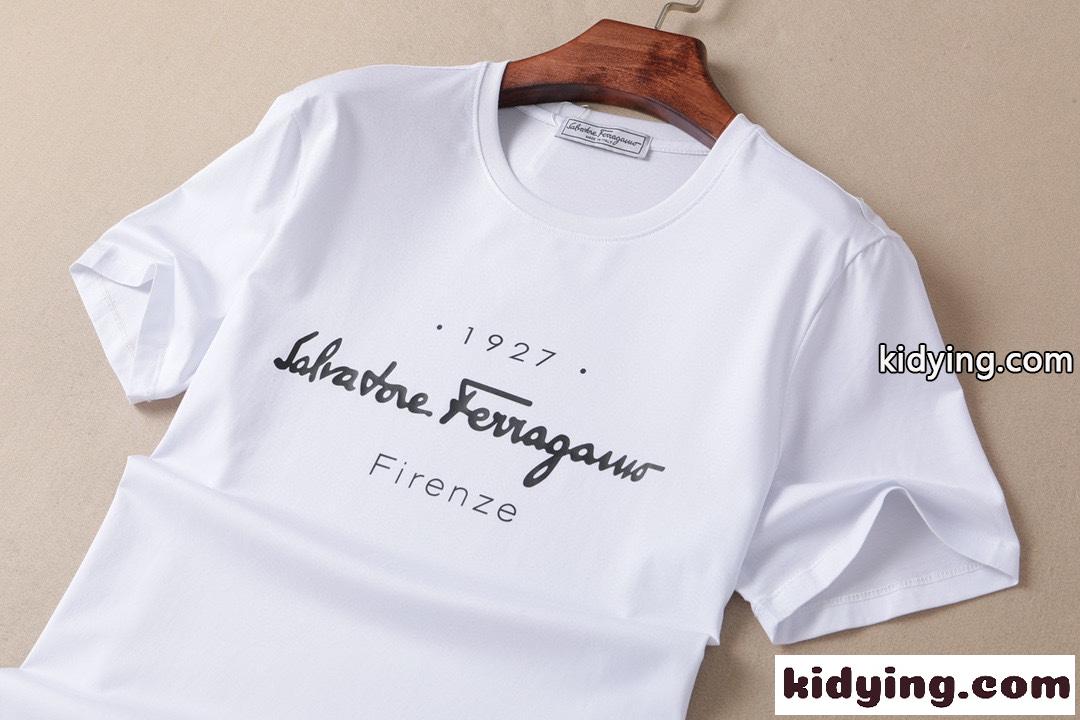 シンプル ロゴ プリント クルーネック サルヴァトーレ・フェラガモ 半袖tシャツ コピー メンズ 春夏 トップス-3
