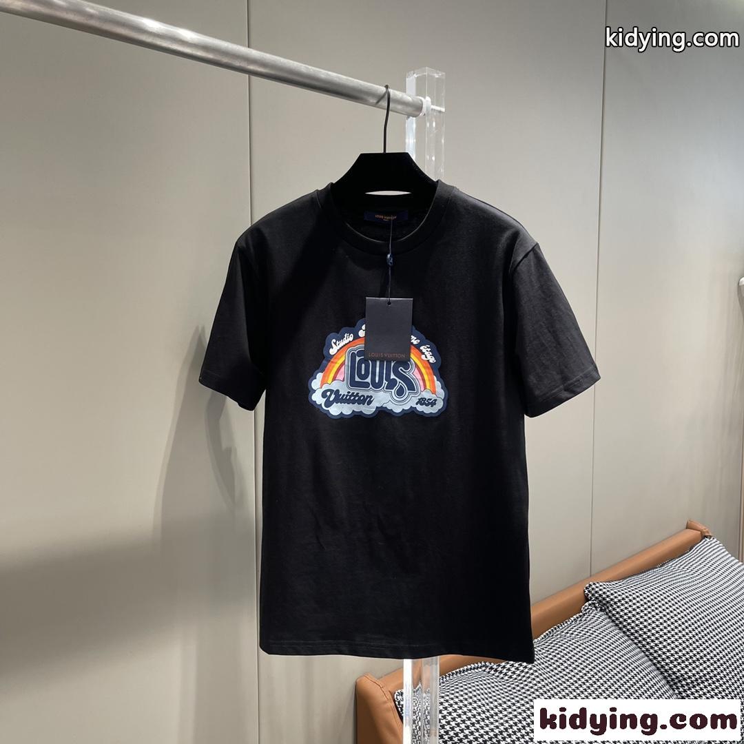 人気 新作 ロゴプリントユニセックス 半袖Tシャツ ルイヴィトン Tシャツ コピー-0