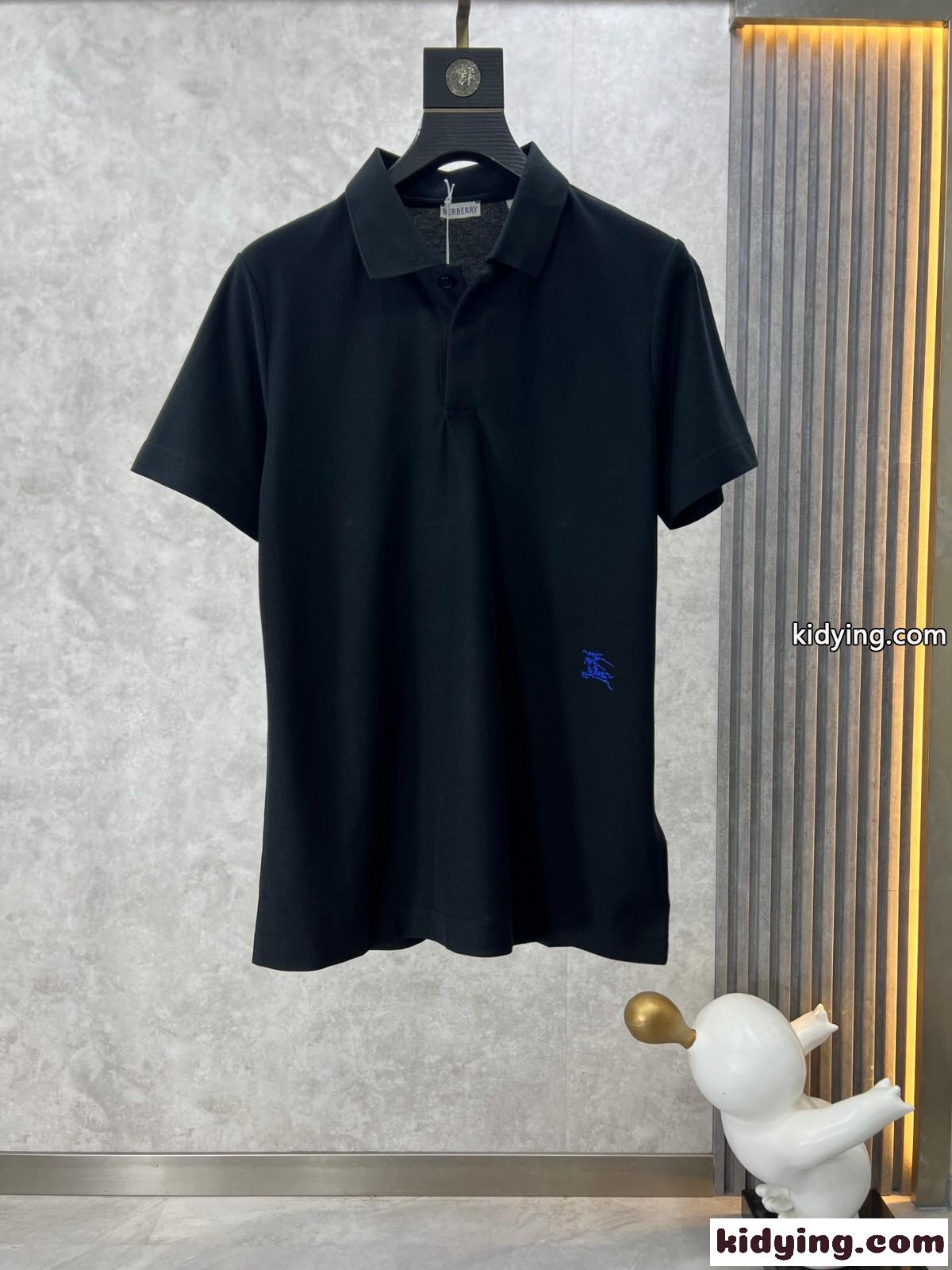 シンプル 刺繍入り コットンピケ ポロシャツ バーバリー 半袖Tシャツ コピー ブラック-1