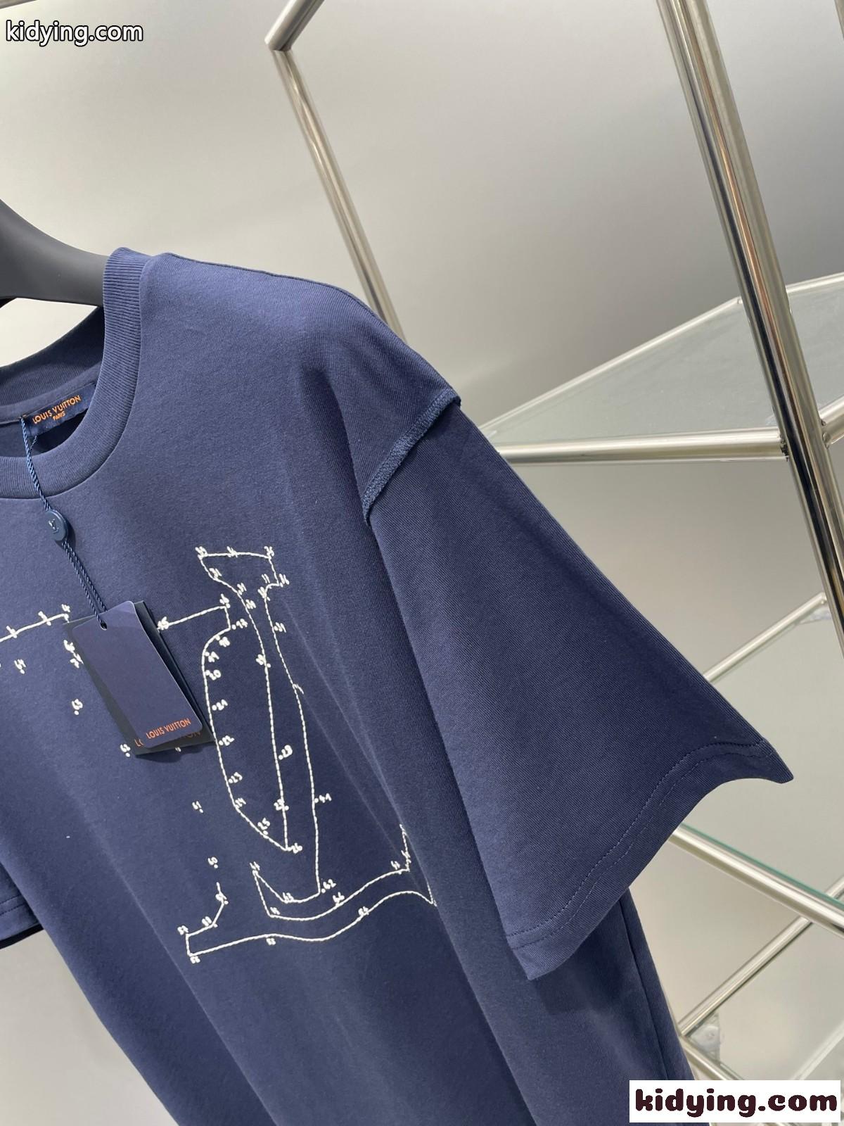 シンプル おしゃれ ロゴ 刺繍 ゆったり 人気 ルイ・ヴィトン Tシャツ コピー 春夏 半袖 トップス カジュアル-3