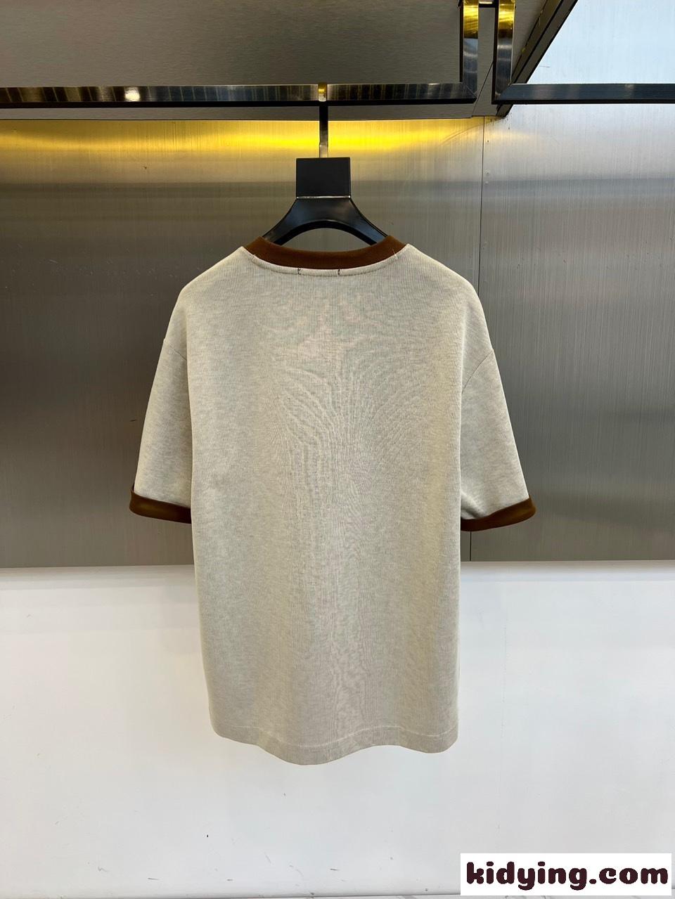 お洒落 カジュアル コットン 半袖Tシャツ ロエベ Tシャツ 偽物 クルーネック-3