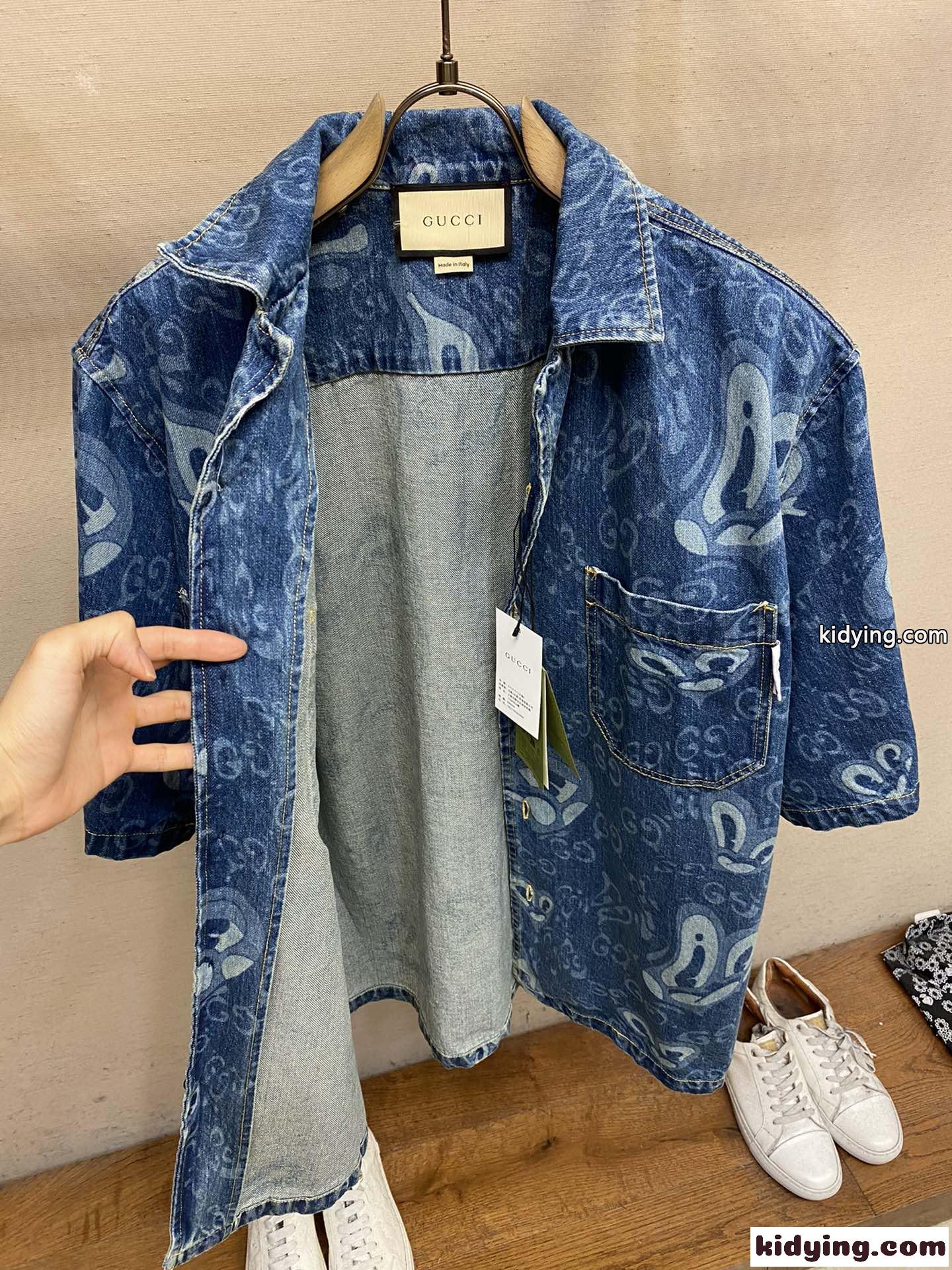 GGリキッドハーツプリント デニムシャツ グッチ シャツ コピー メンズ-4
