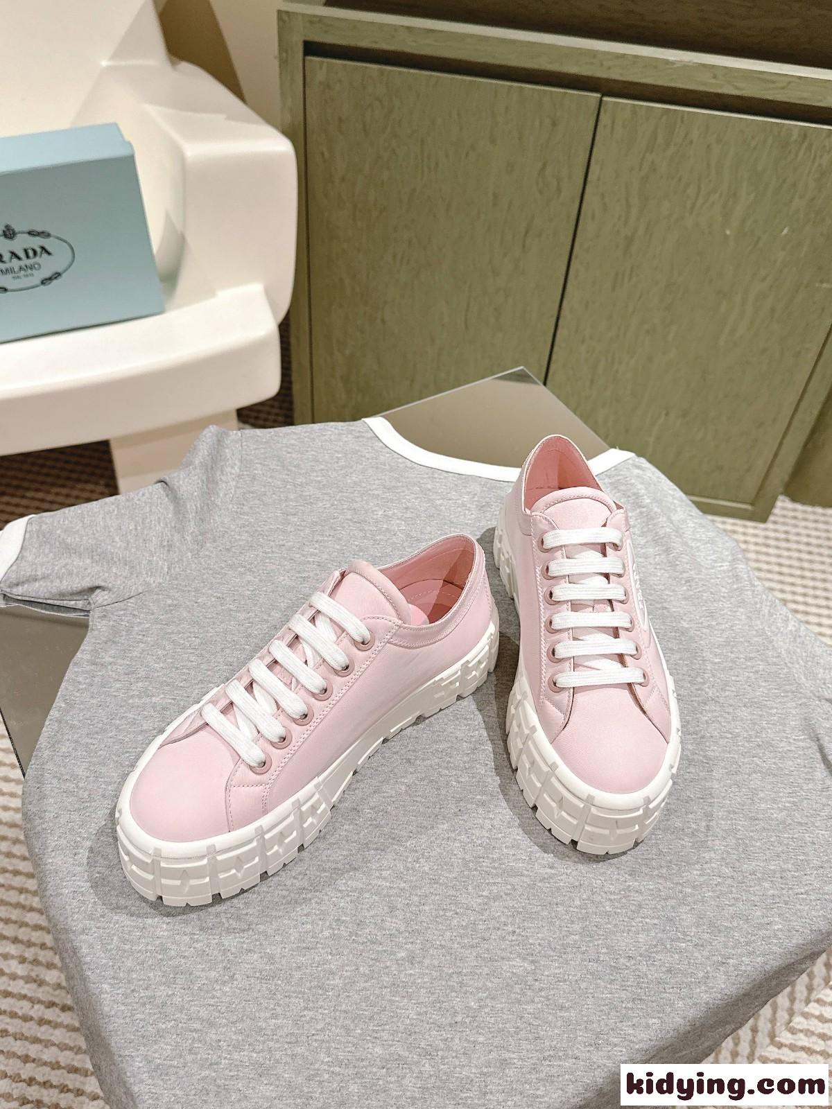 ダブルホイール ギャバジン スニーカー プラダ スニーカー コピー ピンク-1