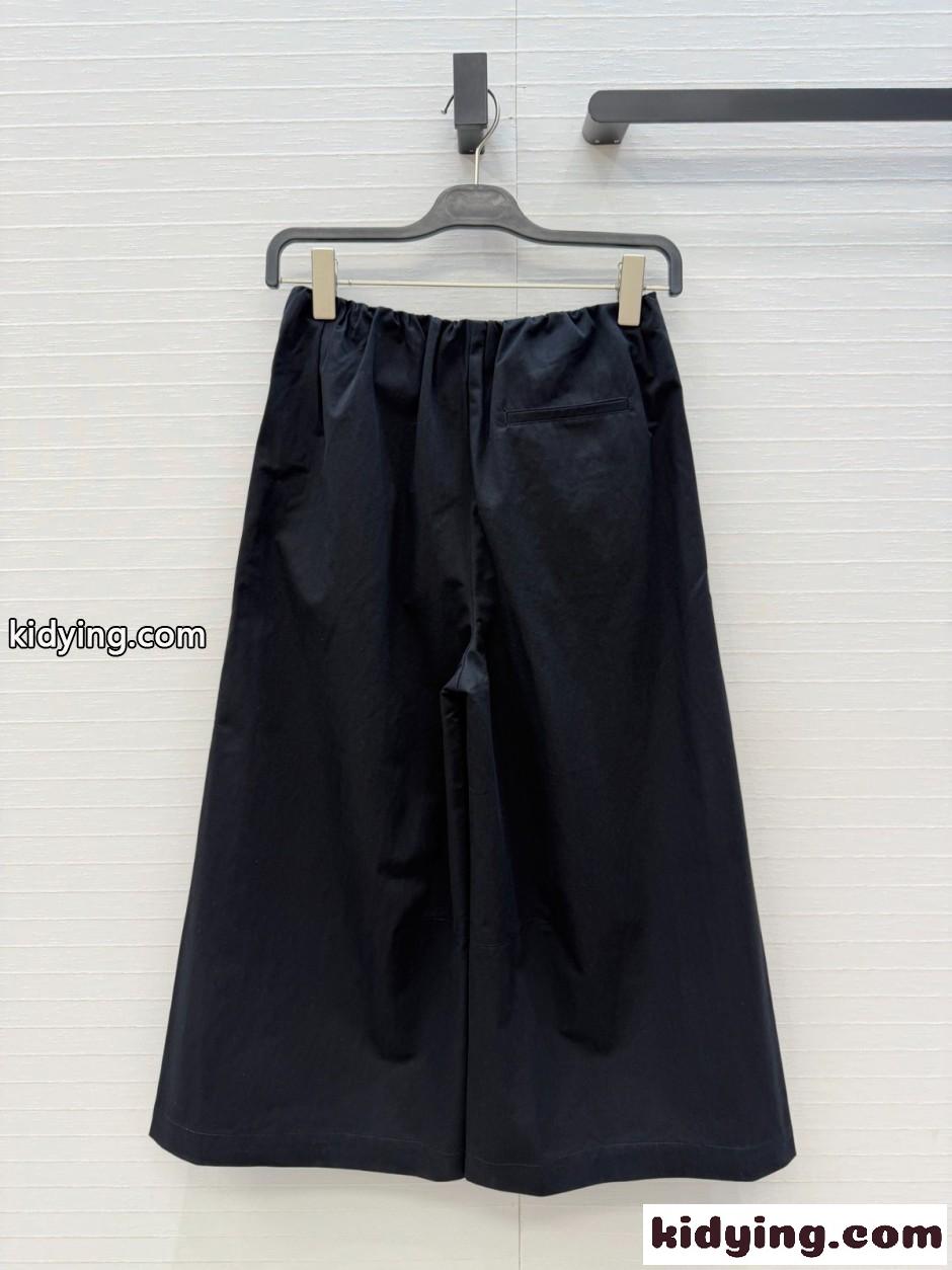 ロエベ パンツ 偽物 ベルト付き ワイドキュロットパンツ ブラック-4