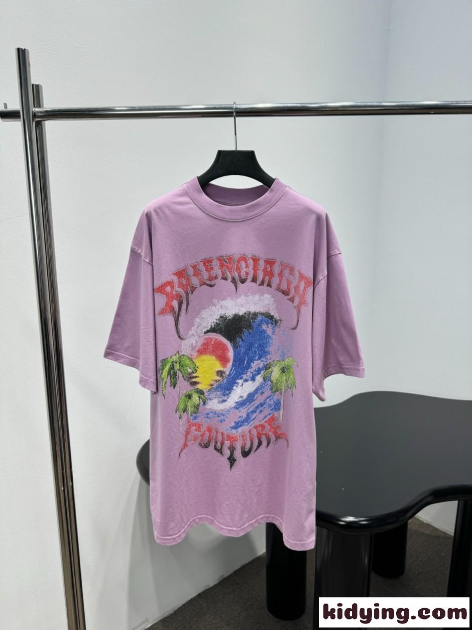 オーバーサイズTシャツ プリント バレンシアガ Tシャツ 偽物 ピンク-0