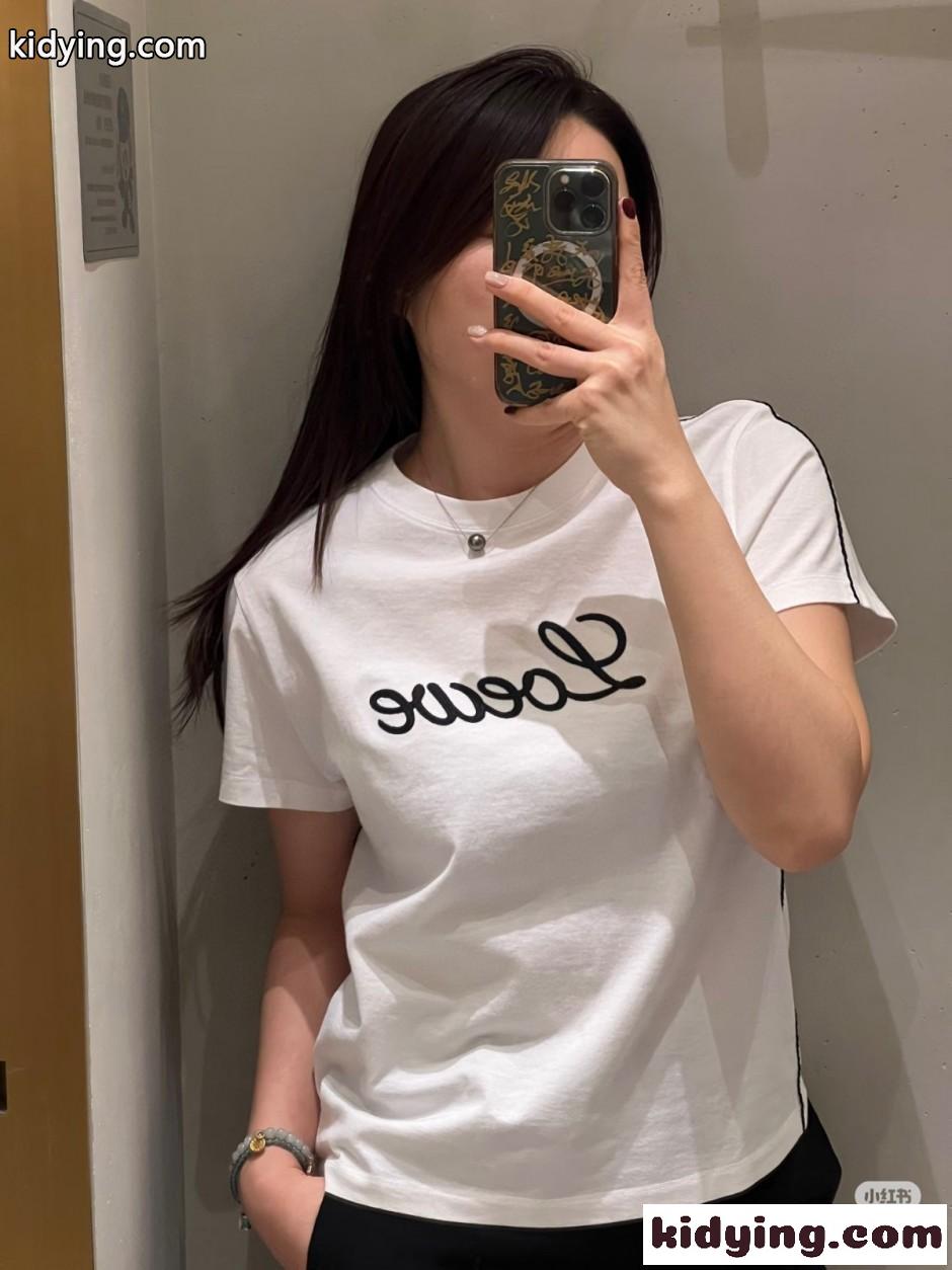 ベーシック 合わせやすい ロゴ入り 半袖Tシャツ ロエベ Tシャツ 偽物 ホワイト-4