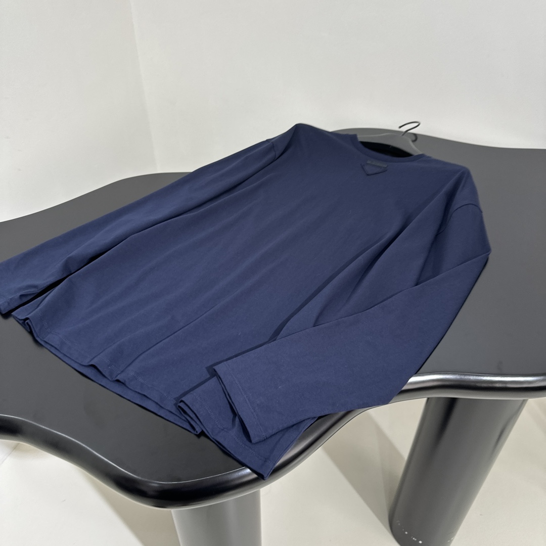 シンプル カジュアル 長袖Tシャツ プラダ Tシャツ コピー ユニセックス ネイビー-3